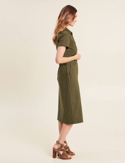 Robe ajustée manches courtes vert olive femme