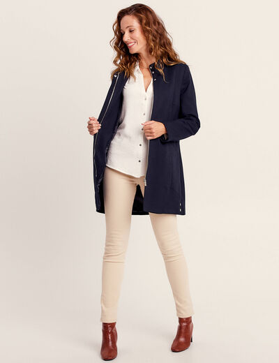 Manteau zippé et boutonné bleu foncé femme