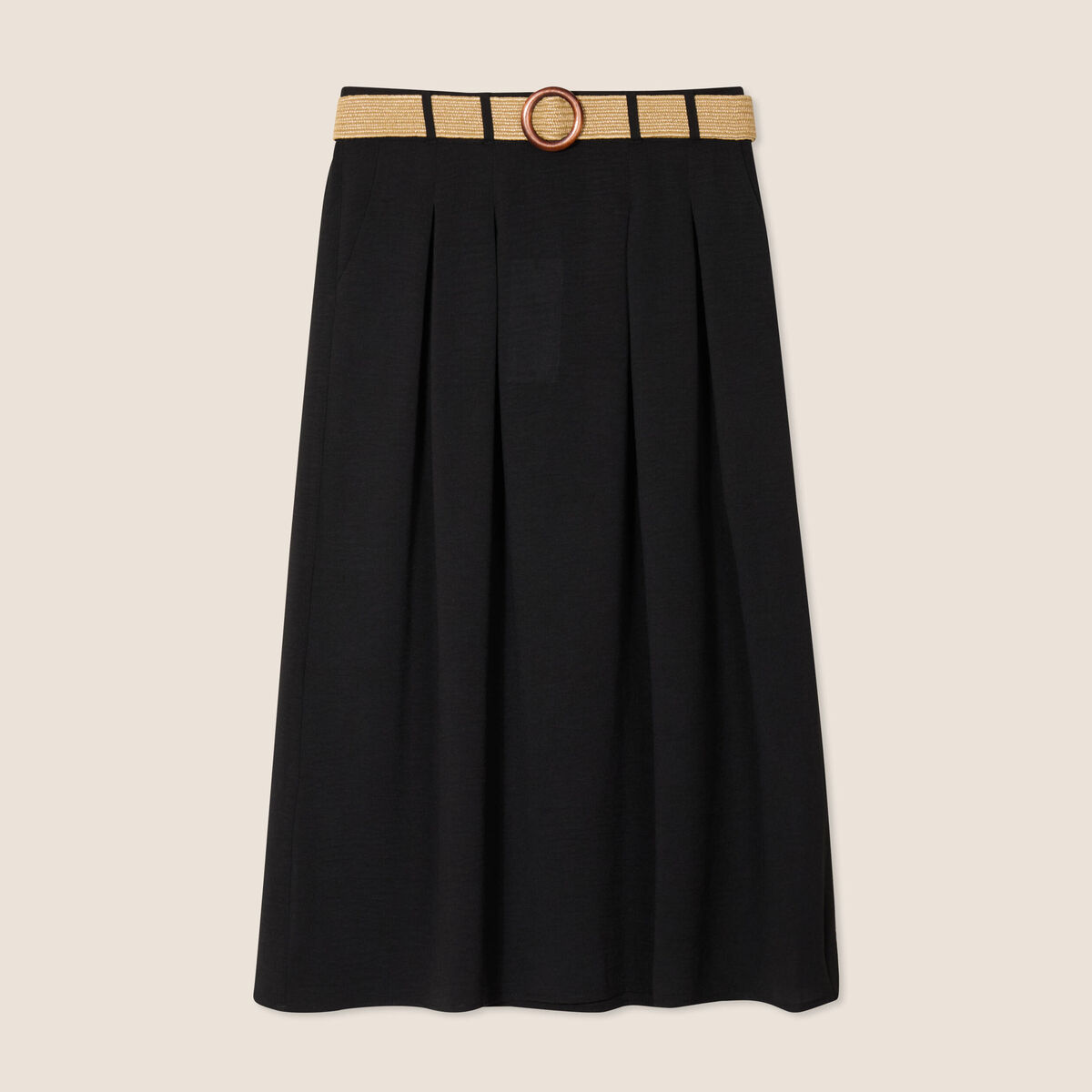 Jupe longue &eacute;vas&eacute;e ceintur&eacute;e noir femme