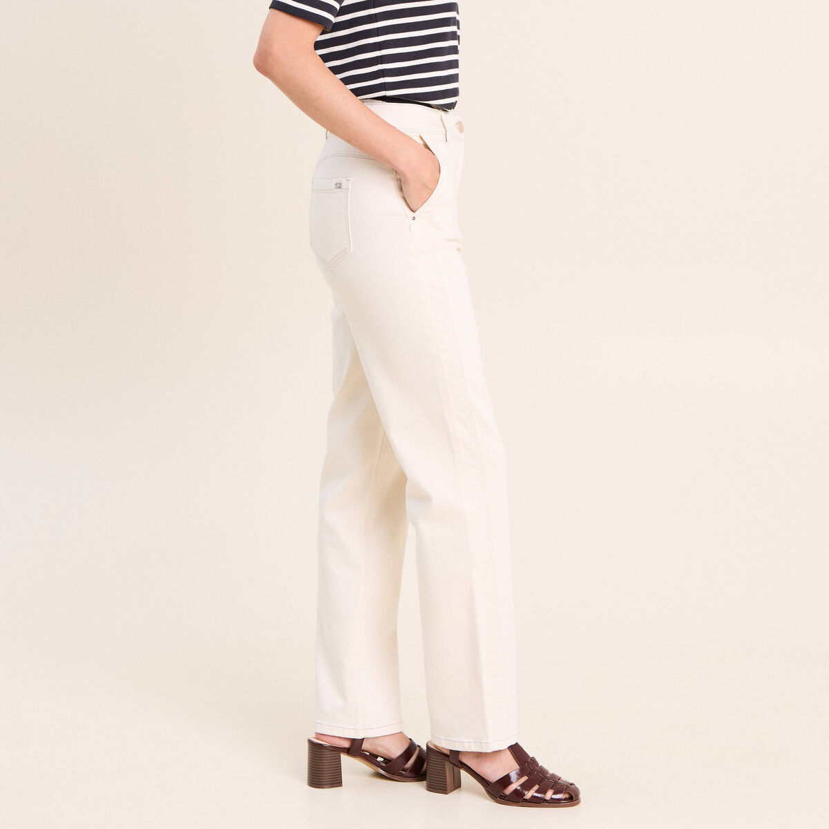 Jean taille haute sable femme