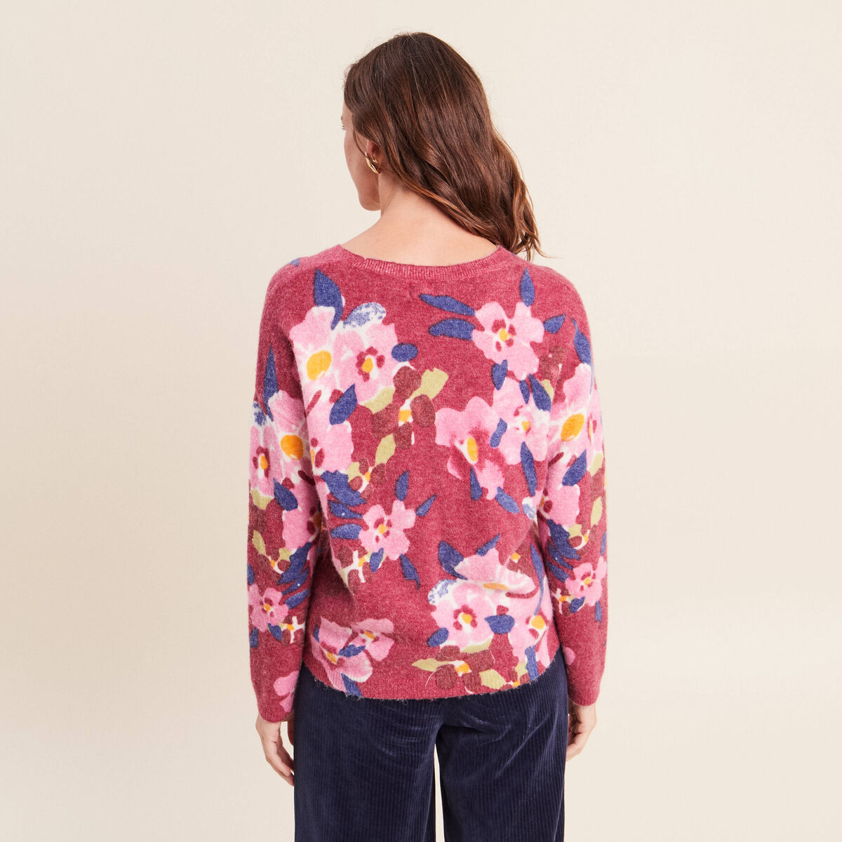 Pull manches longues rose femme