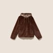 Manteau &agrave; capuche fausse fourrure marron fonc&eacute; femme