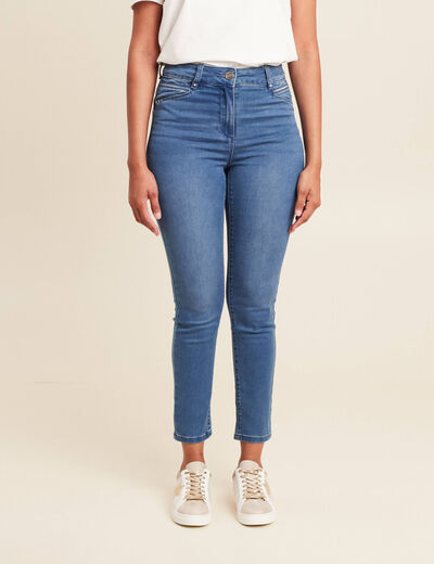 Jean ajusté taille haute denim double stone femme