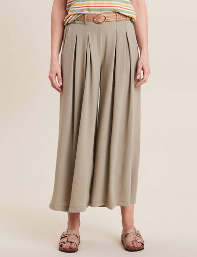 Pantalon jupe-culotte large vert clair femme
