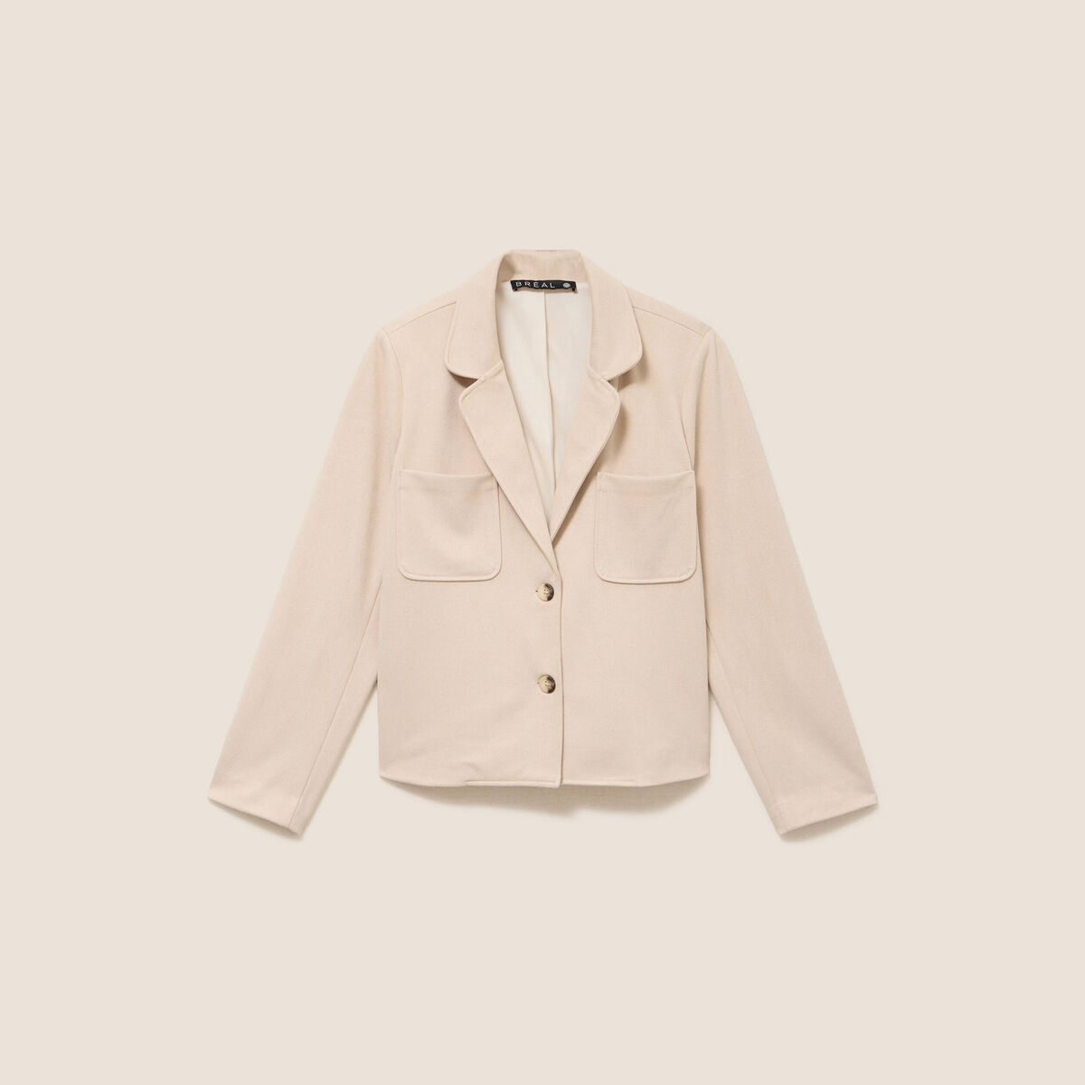 Veste droite col tailleur doubl&eacute;e sable femme