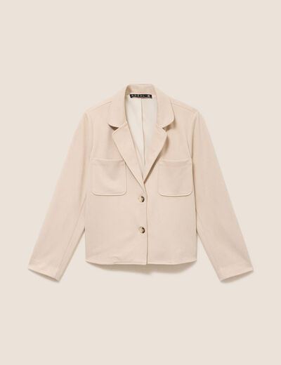 Veste droite col tailleur doubl&eacute;e sable femme