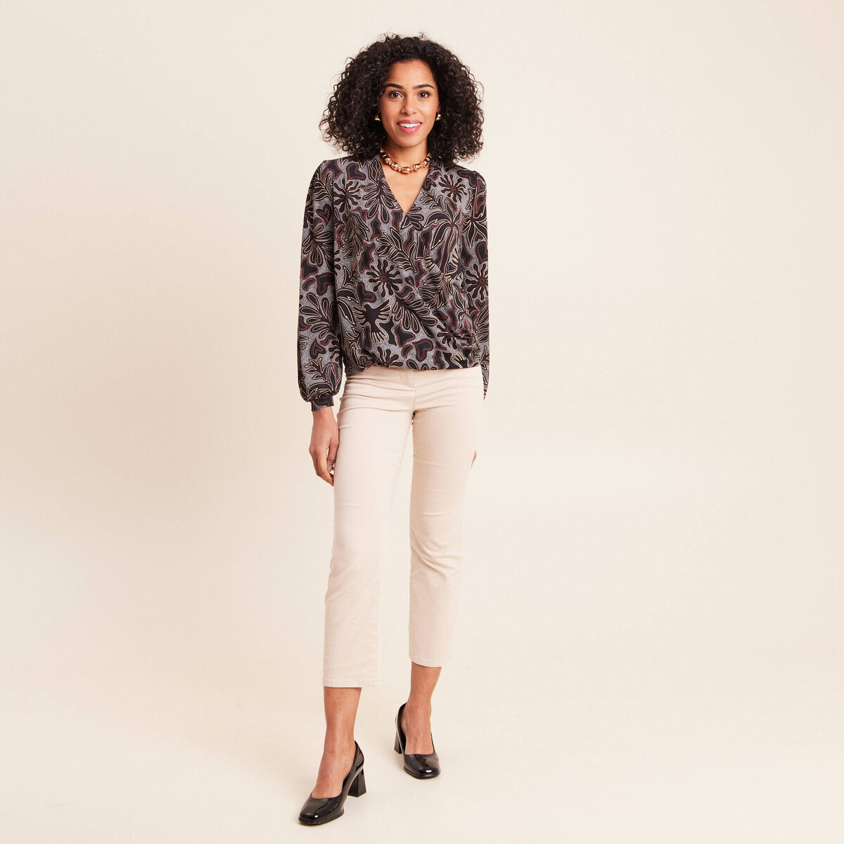 T-shirt cache-c&oelig;ur noir femme