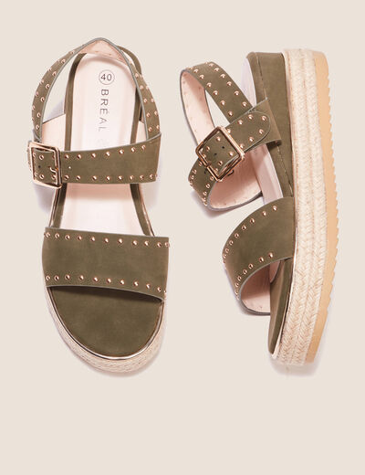 Sandales plateformes à clous vert kaki femme