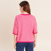 Pull droit col rond manches 3/4 rose femme