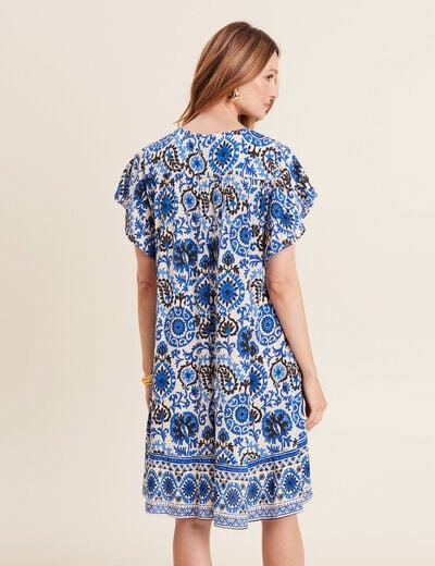 Robe évasée col tunisien bleu femme