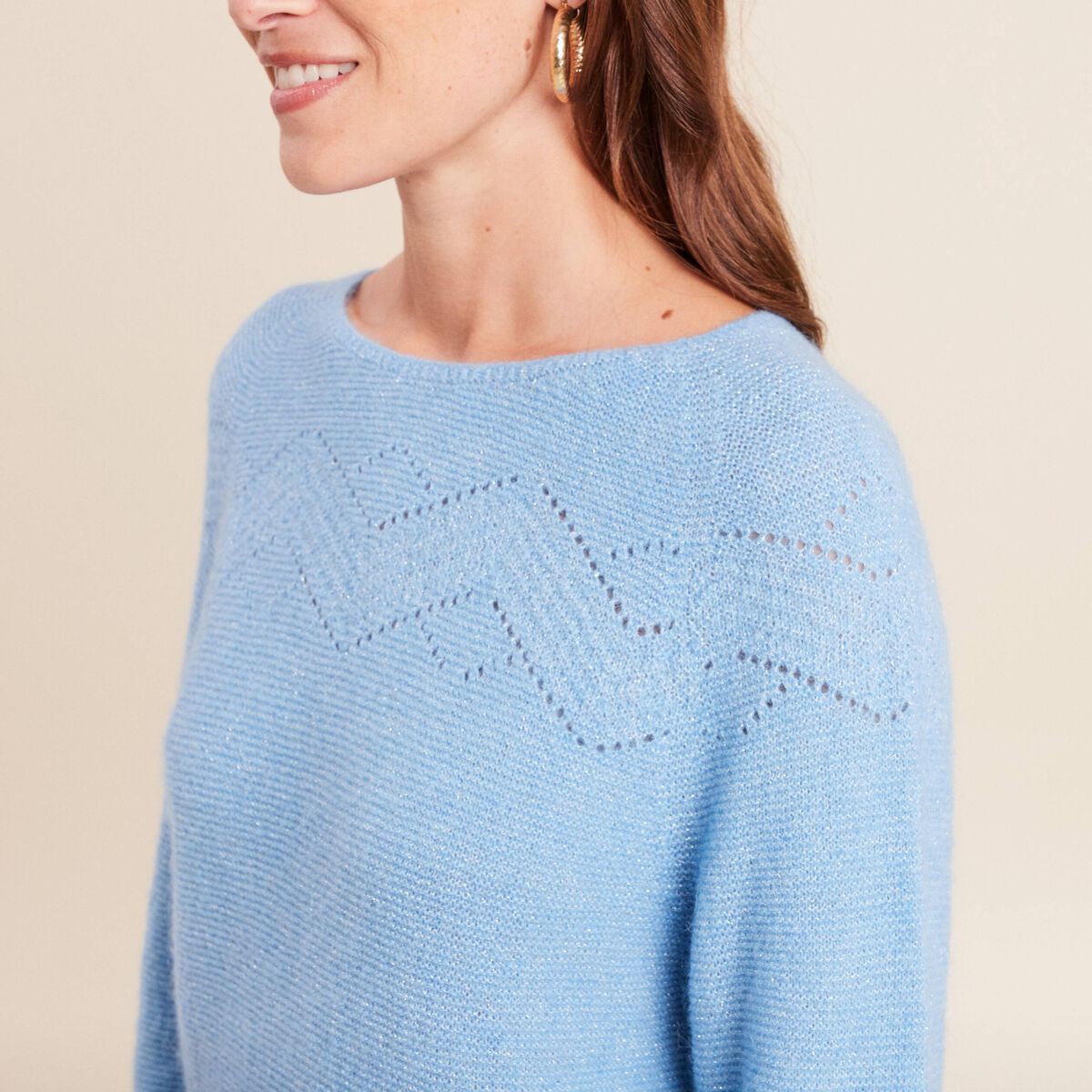 Pull confectionn&eacute; en France bleu ciel femme