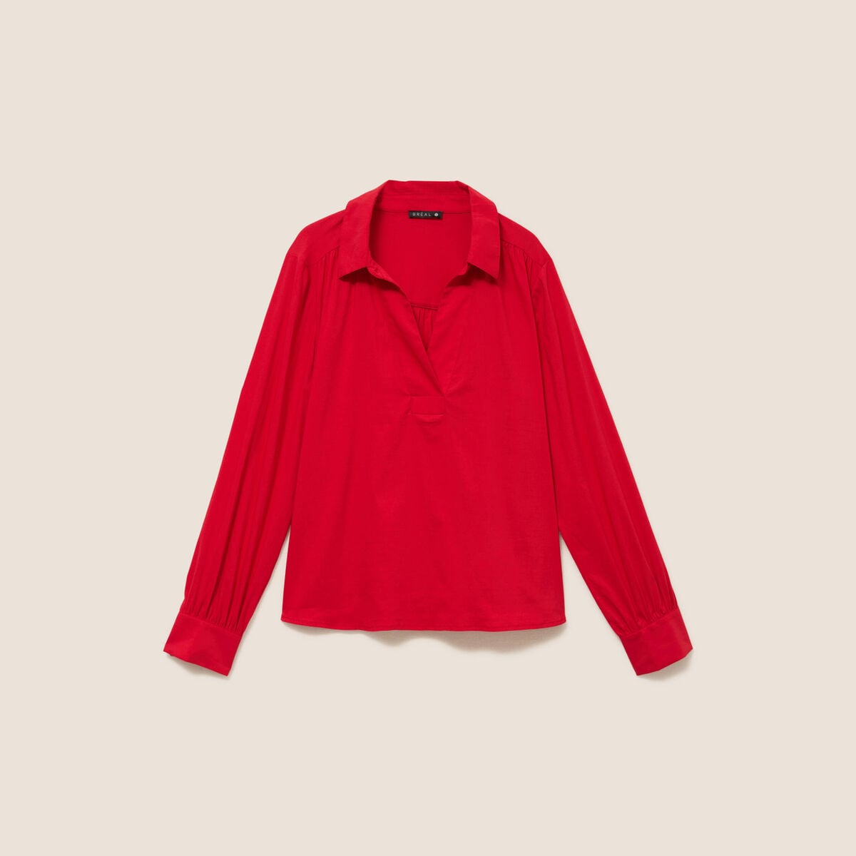 Chemise ample col v manches longues rouge femme
