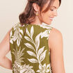 Blouse droite courte sans manches vert kaki femme