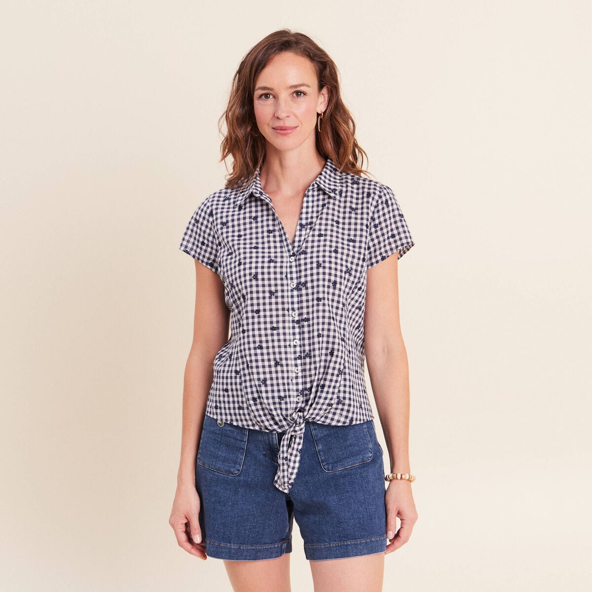 Chemise nou&eacute;e bleu femme