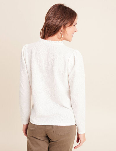 Blouse col rond nou&eacute; manches longues ecru femme