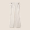 Pantalon taille haute aspect lin blanc femme
