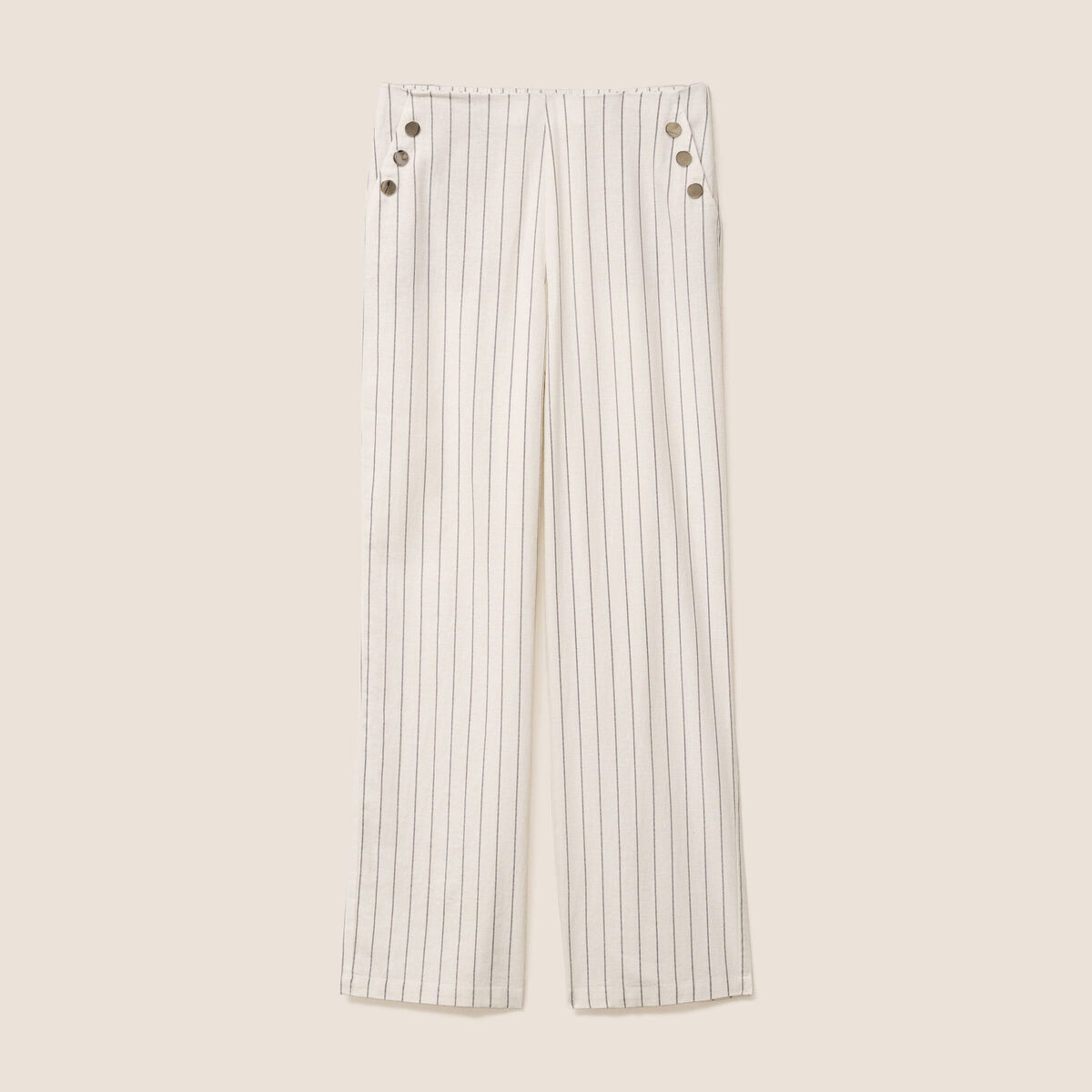 Pantalon taille haute aspect lin blanc femme