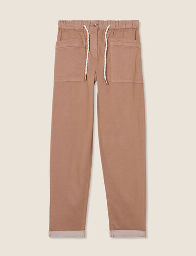 Pantalon coupe droite à coulisse taupe femme