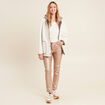 Manteau effet laine mouton &agrave; capuche ecru femme