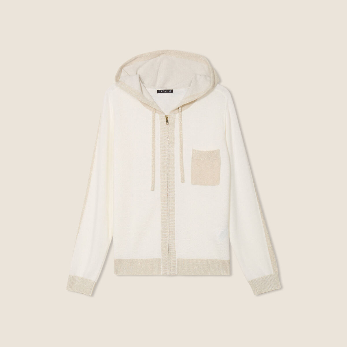 Sweat &agrave; capuche zipp&eacute; ecru femme