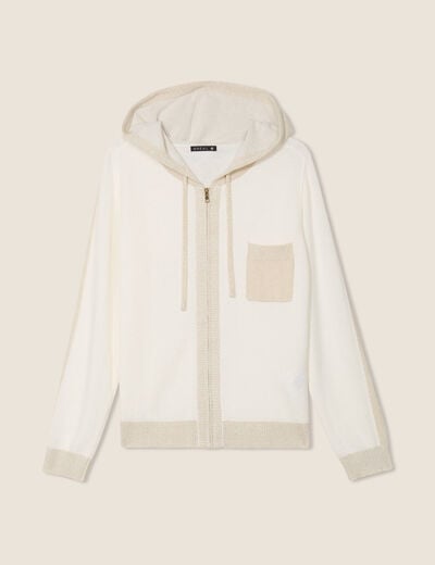 Sweat &agrave; capuche zipp&eacute; ecru femme