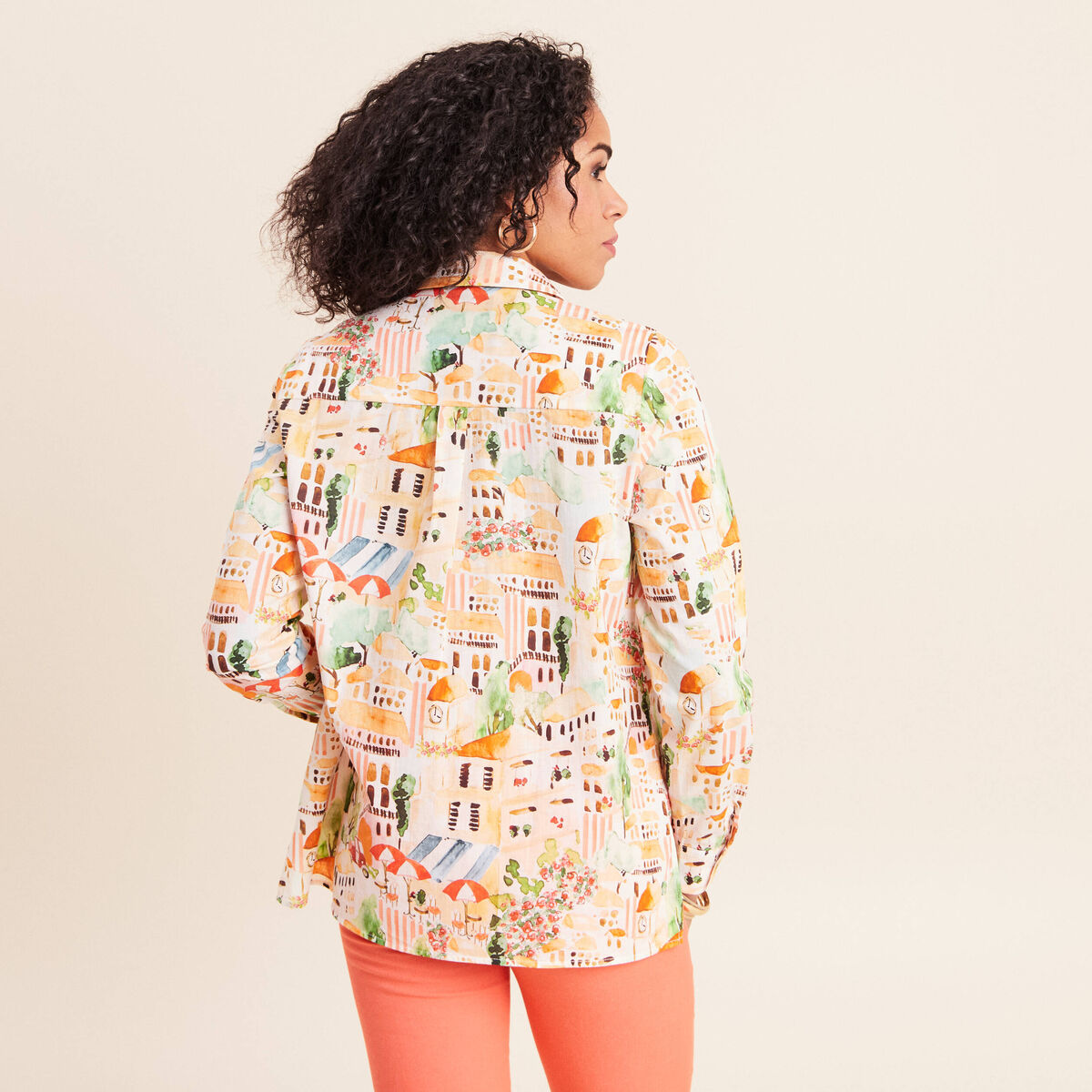Chemise col am&eacute;ricain manches longues multicolore femme