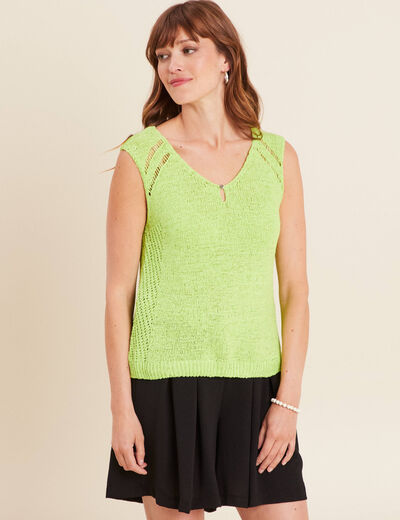 Débardeur tricot sans manches vert anis femme