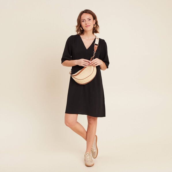 robe evasee col en v noir femme Robe évasée col en V noir femme