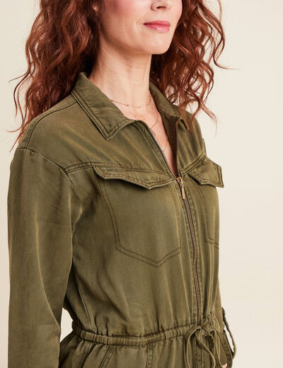 Combinaison pantalon zippée vert olive femme