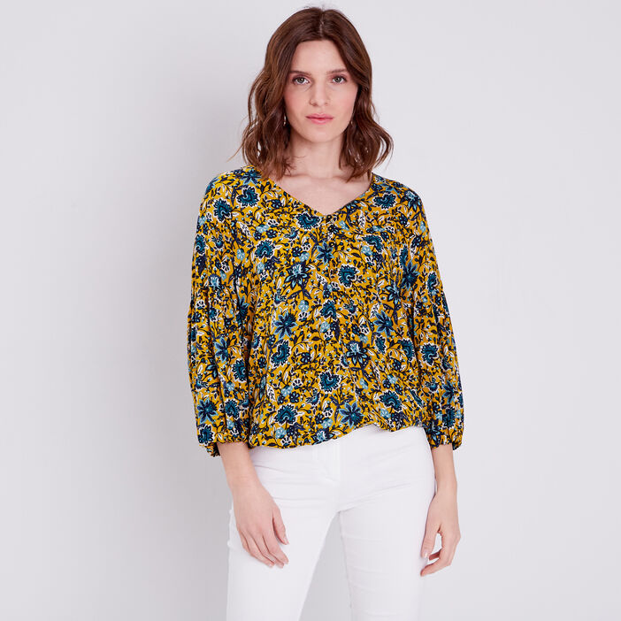 Blouse manches 3/4 jaune moutarde femme