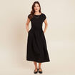 Robe longue évasée bi-matière noir femme