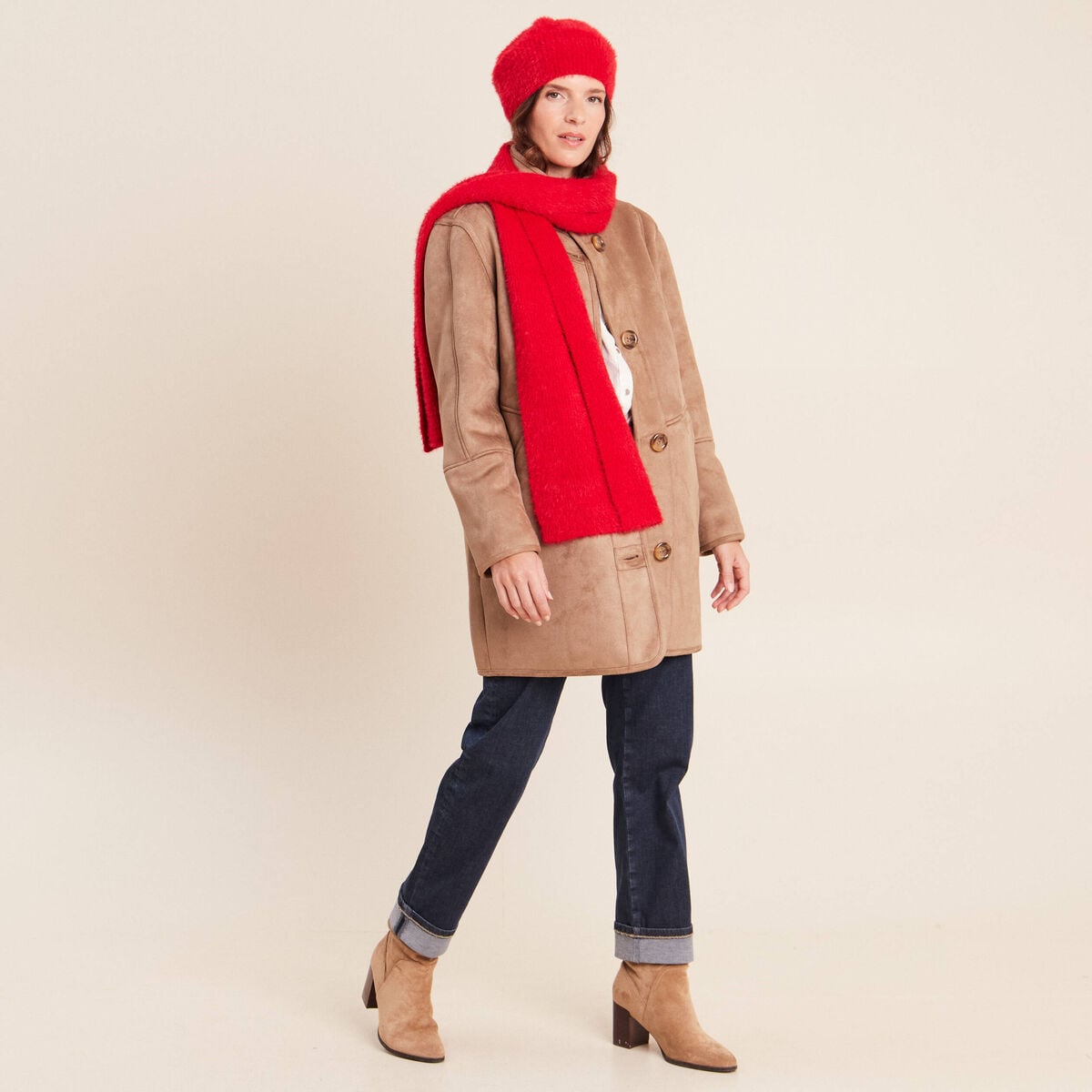 Manteau col montant sable femme