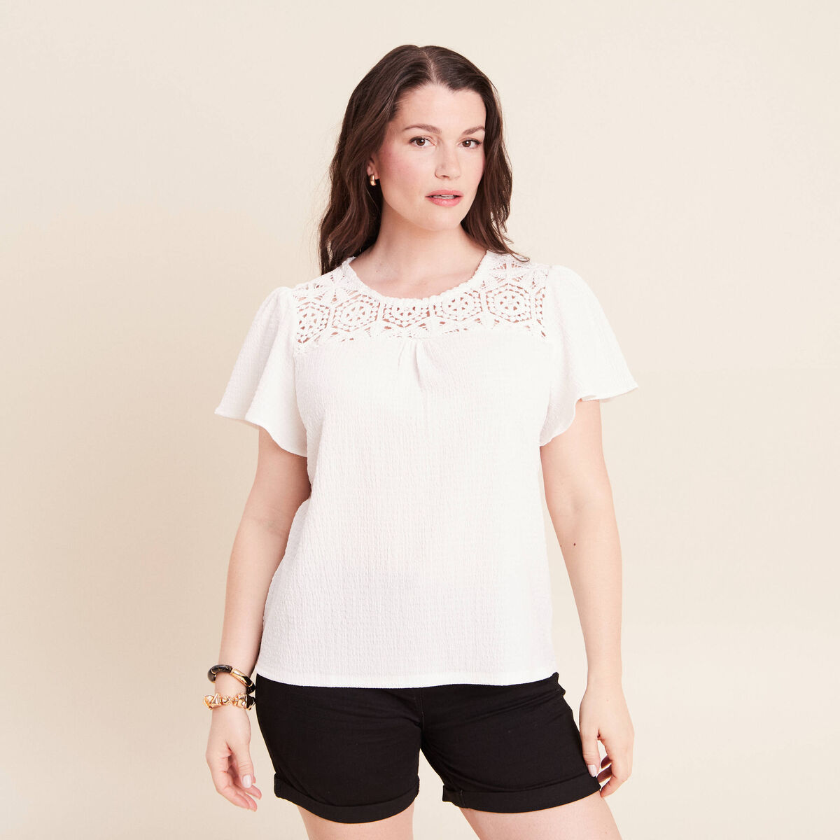 T-shirt manches courtes ecru femme
