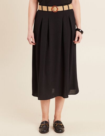 Jupe longue évasée ceinturée noir femme