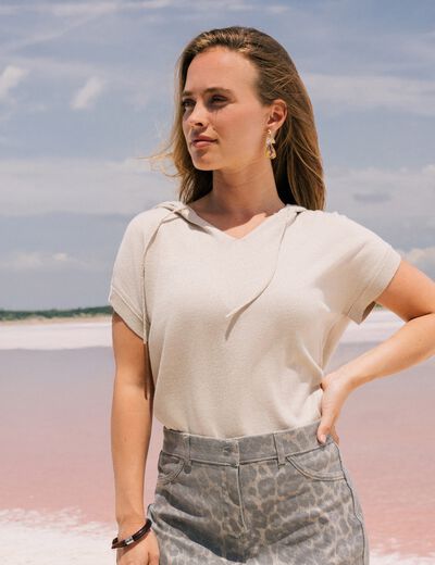 Pull sans manches à capuche couleur or femme