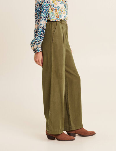 Pantalon flou large vert olive femme