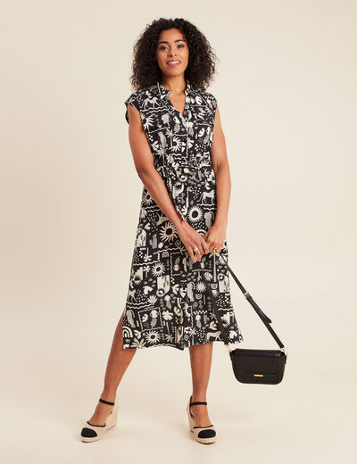 Robe chemise longue droite noir femme