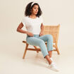 Pantalon droit taille haute 7/8ème bleu canard femme