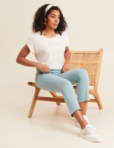 Pantalon droit taille haute 7/8ème bleu canard femme