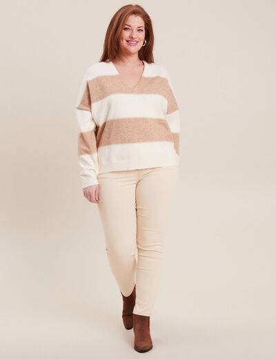 Pull manches longues col en V sable femme