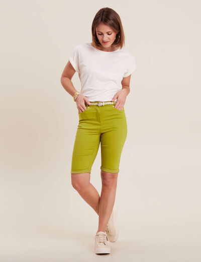 Bermuda ajusté ceinturé vert olive femme
