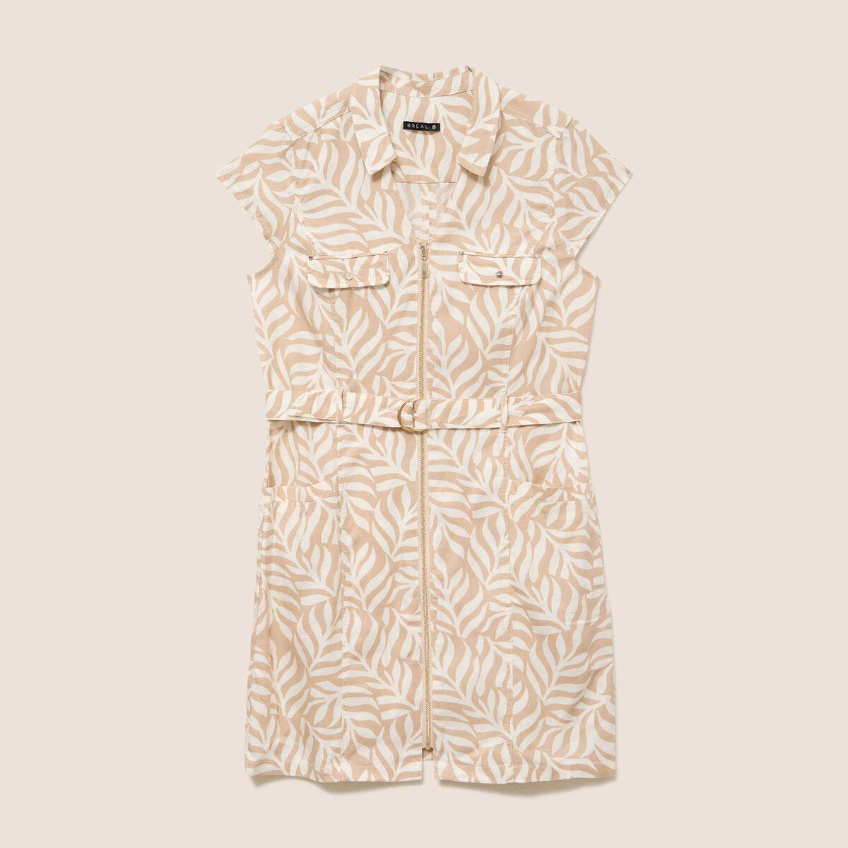 Robe droite zipp&eacute;e beige femme