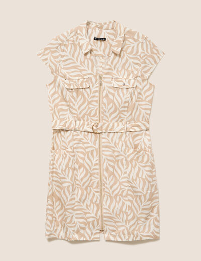 Robe droite zipp&eacute;e beige femme