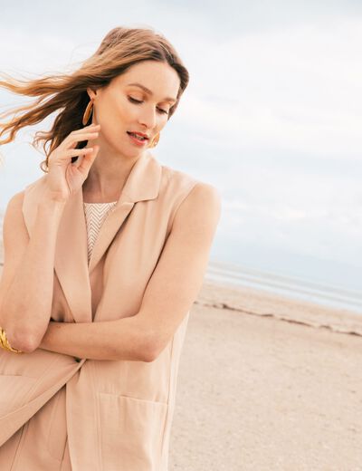 Veste tailleur sans manches beige femme