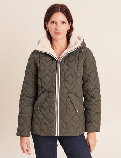 Doudoune doubl&eacute;e avec capuche vert kaki femme