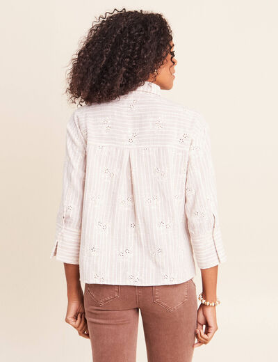 Chemise ample courte avec broderie marron chocolat femme