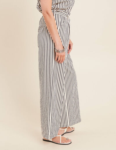 Pantalon large taille haute bleu foncé femme