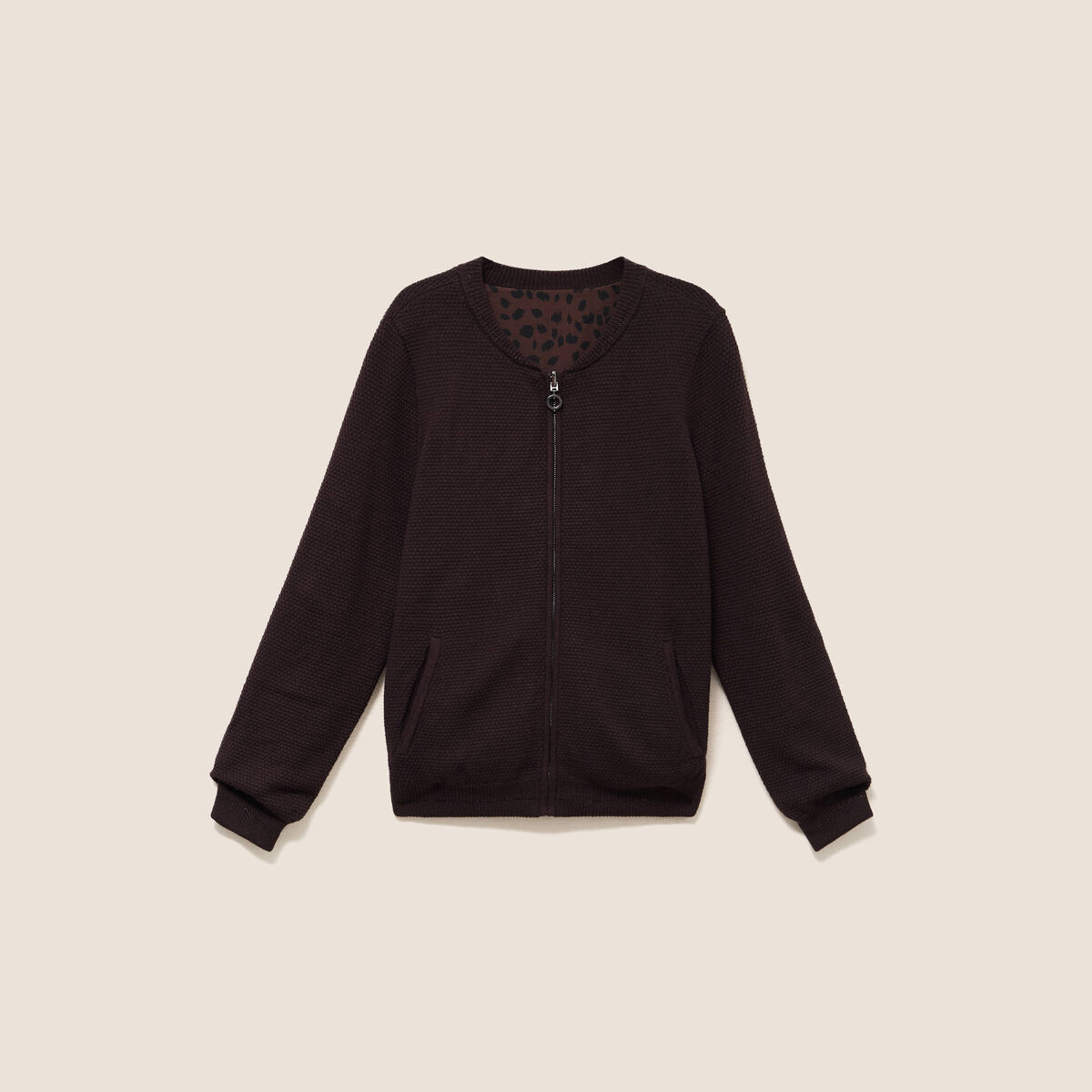 Gilet r&eacute;versible manches longues marron fonc&eacute; femme