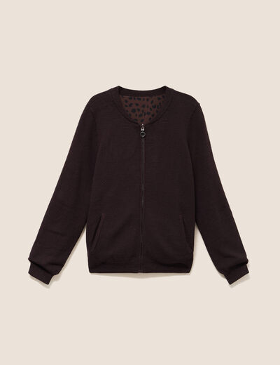 Gilet r&eacute;versible manches longues marron fonc&eacute; femme