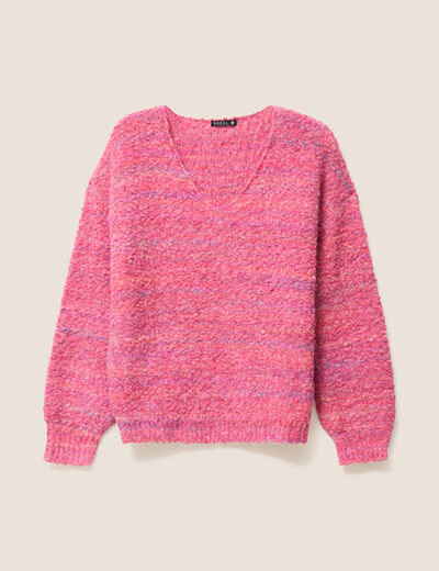 Pull col v manches longues rose fushia femme